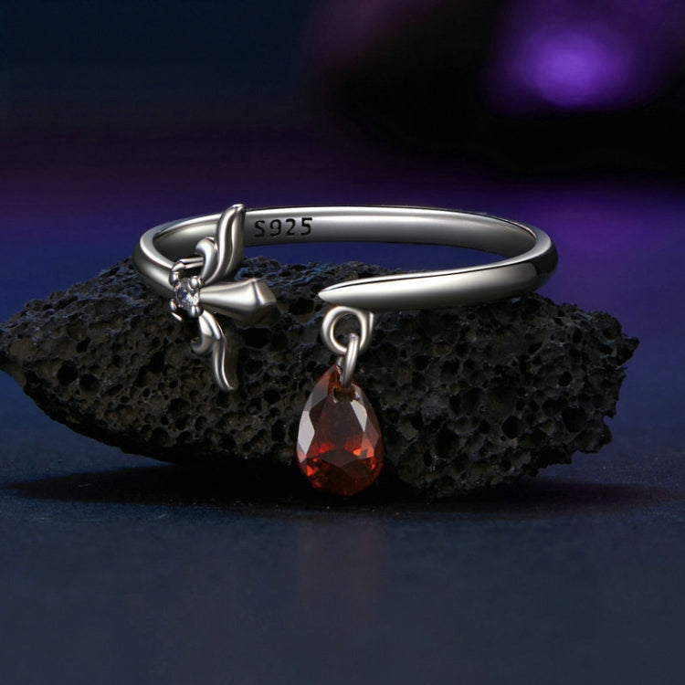 S925 Sterling Silver Water Drop Zircon Vintage Magic Sword Adjustable Open Ring - SCR1072-E