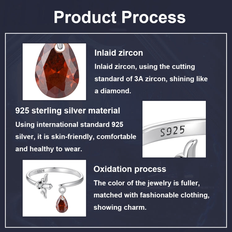 S925 Sterling Silver Water Drop Zircon Vintage Magic Sword Adjustable Open Ring - SCR1072-E