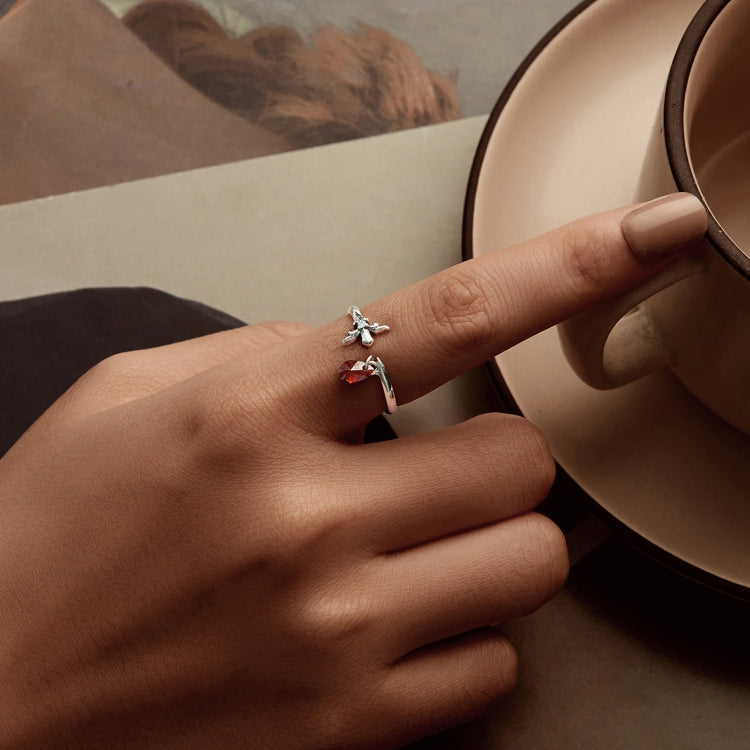 S925 Sterling Silver Water Drop Zircon Vintage Magic Sword Adjustable Open Ring - SCR1072-E