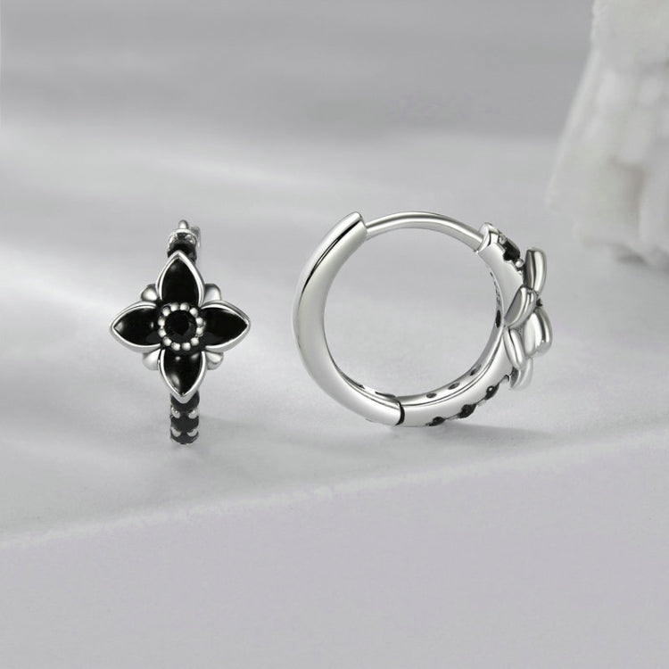 S925 Sterling Silver Oxidized Retro Elegant Flower Earrings - SCE1801