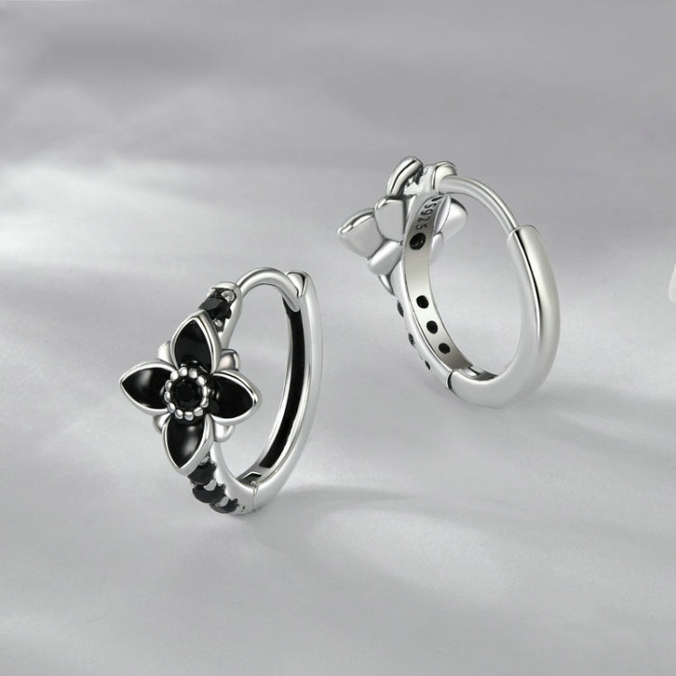 S925 Sterling Silver Oxidized Retro Elegant Flower Earrings - SCE1801