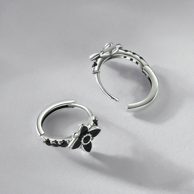 S925 Sterling Silver Oxidized Retro Elegant Flower Earrings - SCE1801