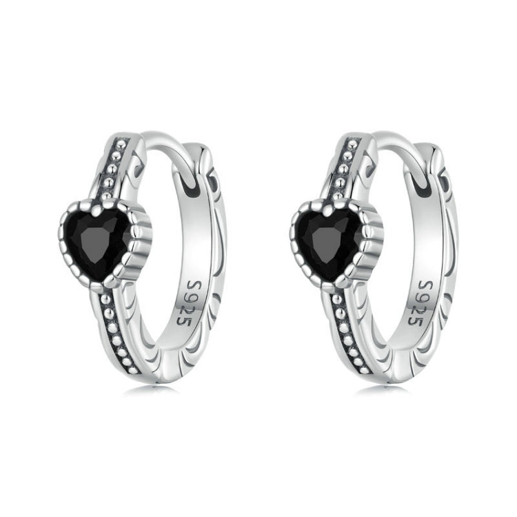 S925 Sterling Silver Oxidized Retro Elegant Heart-shaped Pattern Earrings - SCE1800