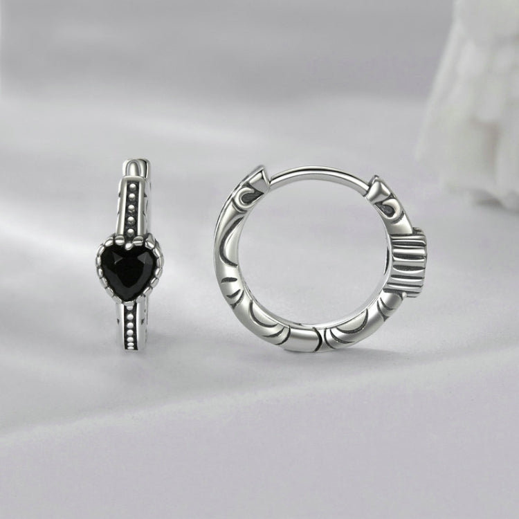 S925 Sterling Silver Oxidized Retro Elegant Heart-shaped Pattern Earrings - SCE1800