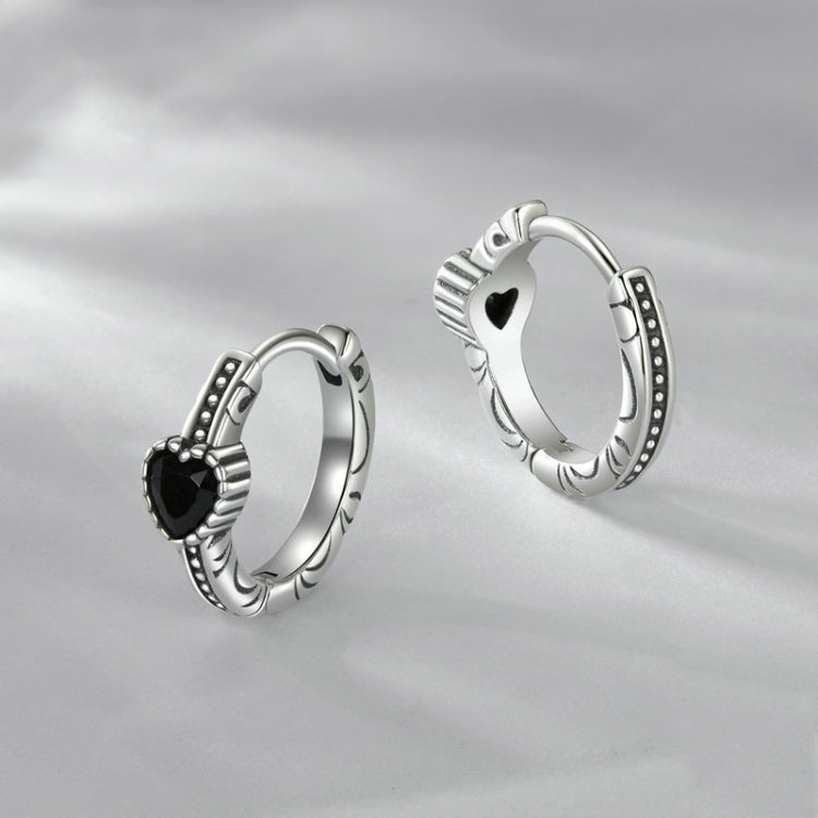S925 Sterling Silver Oxidized Retro Elegant Heart-shaped Pattern Earrings - SCE1800