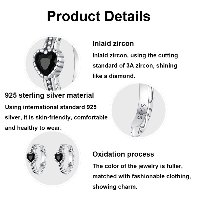 S925 Sterling Silver Oxidized Retro Elegant Heart-shaped Pattern Earrings - SCE1800