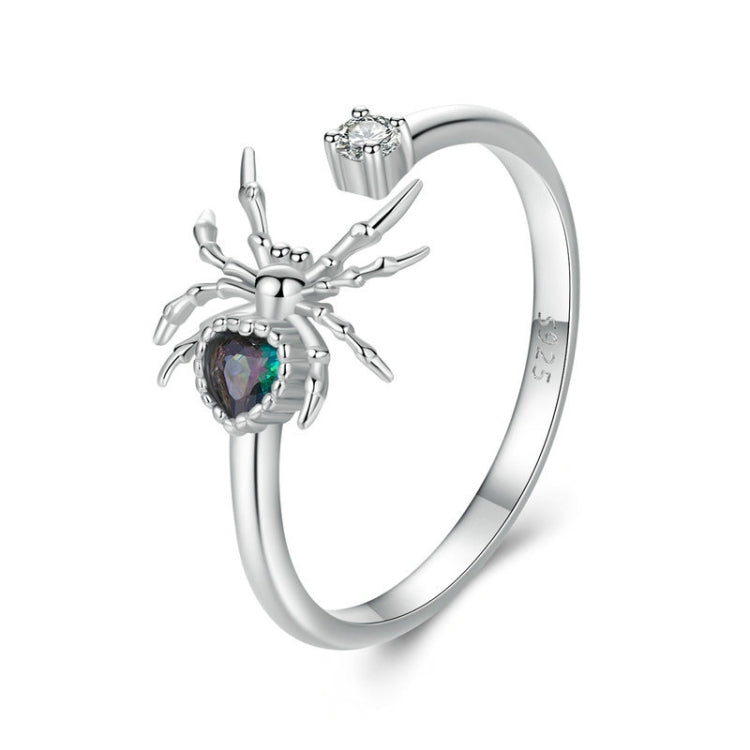 S925 Sterling Silver Platinum-plated Spider Adjustable Open Ring - SCR1071-E
