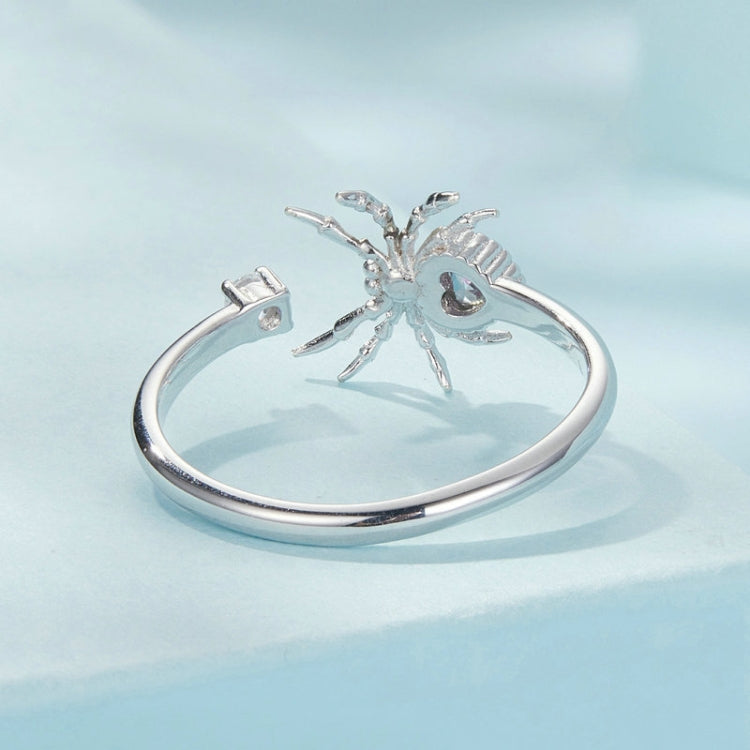 S925 Sterling Silver Platinum-plated Spider Adjustable Open Ring - SCR1071-E