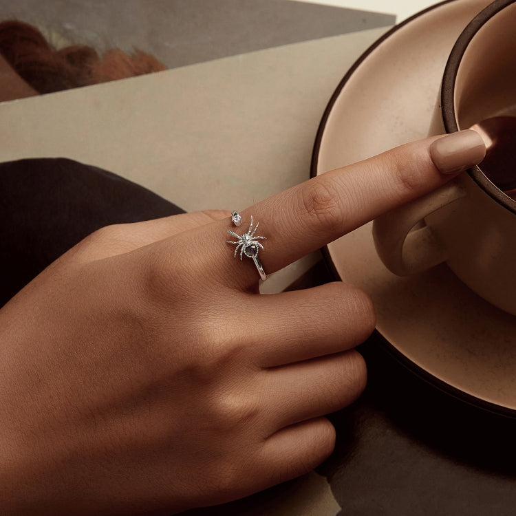 S925 Sterling Silver Platinum-plated Spider Adjustable Open Ring - SCR1071-E
