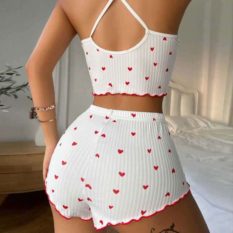 Suspender Shorts Sexy Bow Print Milk Silk Pajamas Set, Size: M