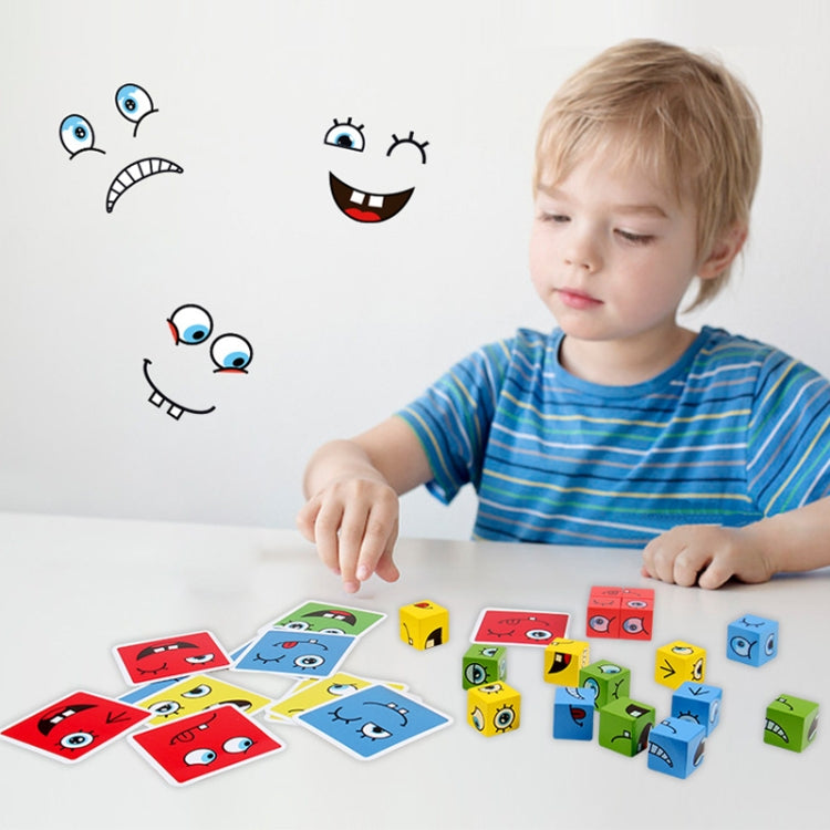 Kids Face Changing Building Blocks Puzzle Toy Montessori Wooden Smiley Face Pattern Cube Blocks Game - Iron Box