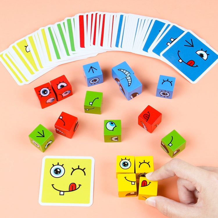 Kids Face Changing Building Blocks Puzzle Toy Montessori Wooden Smiley Face Pattern Cube Blocks Game - Iron Box