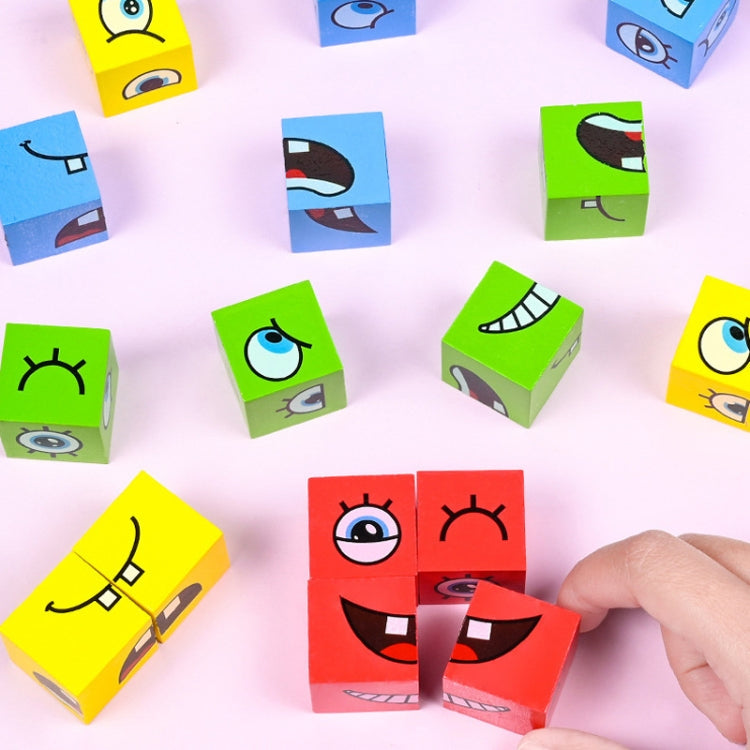 Kids Face Changing Building Blocks Puzzle Toy Montessori Wooden Smiley Face Pattern Cube Blocks Game - Iron Box