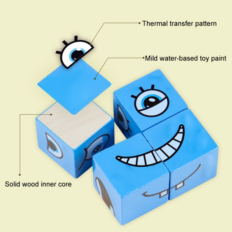 Kids Face Changing Building Blocks Puzzle Toy Montessori Wooden Smiley Face Pattern Cube Blocks Game - Iron Box