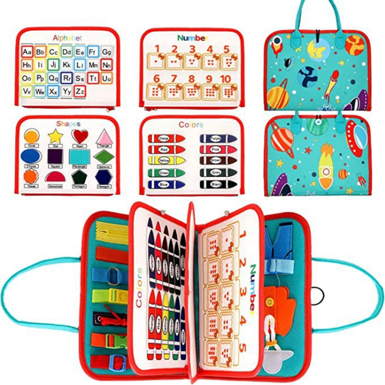 Children Felt Learning Board Early Learning Montessori Toy Dressing Hands-on Practice Busy Board - Blue-green