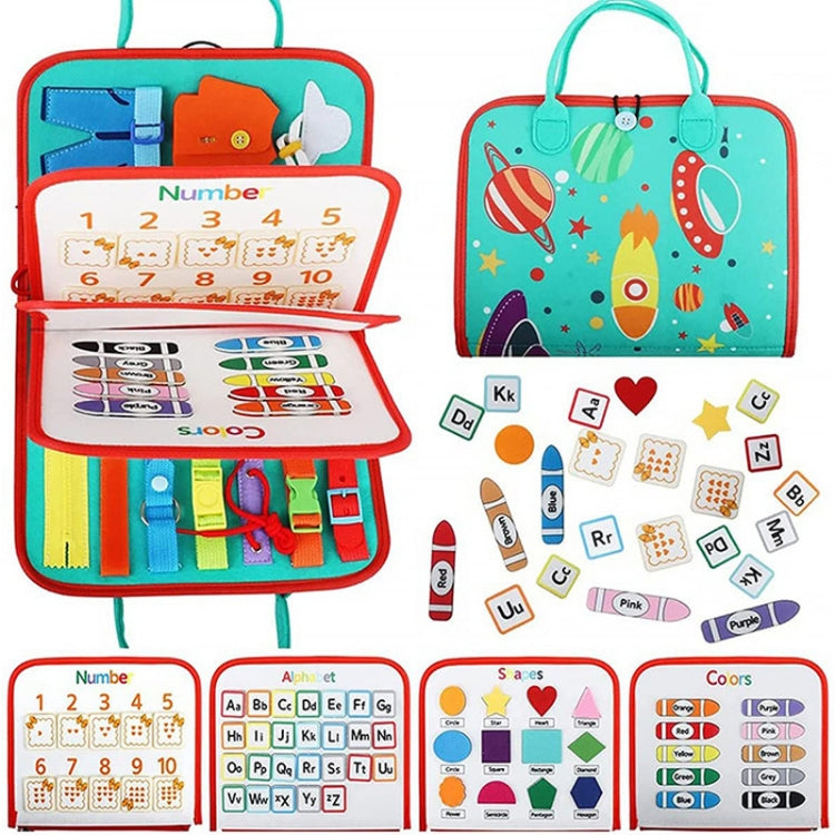 Children Felt Learning Board Early Learning Montessori Toy Dressing Hands-on Practice Busy Board - Blue-green