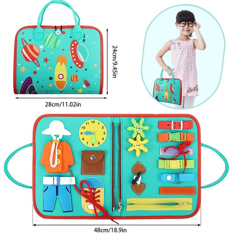 Children Felt Learning Board Early Learning Montessori Toy Dressing Hands-on Practice Busy Board - Blue-green