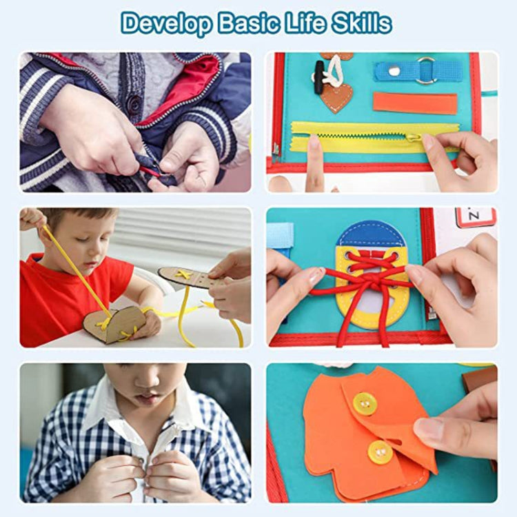 Children Felt Learning Board Early Learning Montessori Toy Dressing Hands-on Practice Busy Board - Blue-green