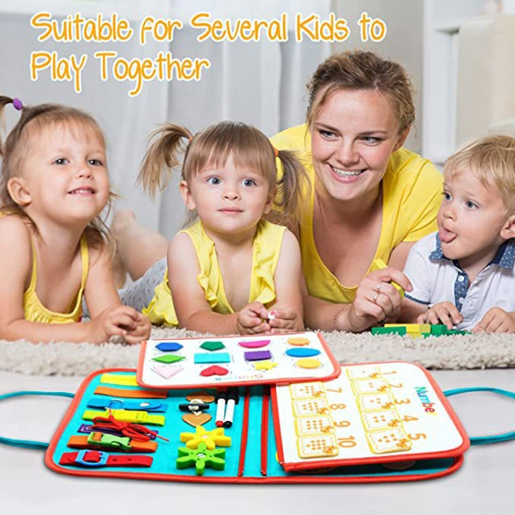 Children Felt Learning Board Early Learning Montessori Toy Dressing Hands-on Practice Busy Board - Blue-green