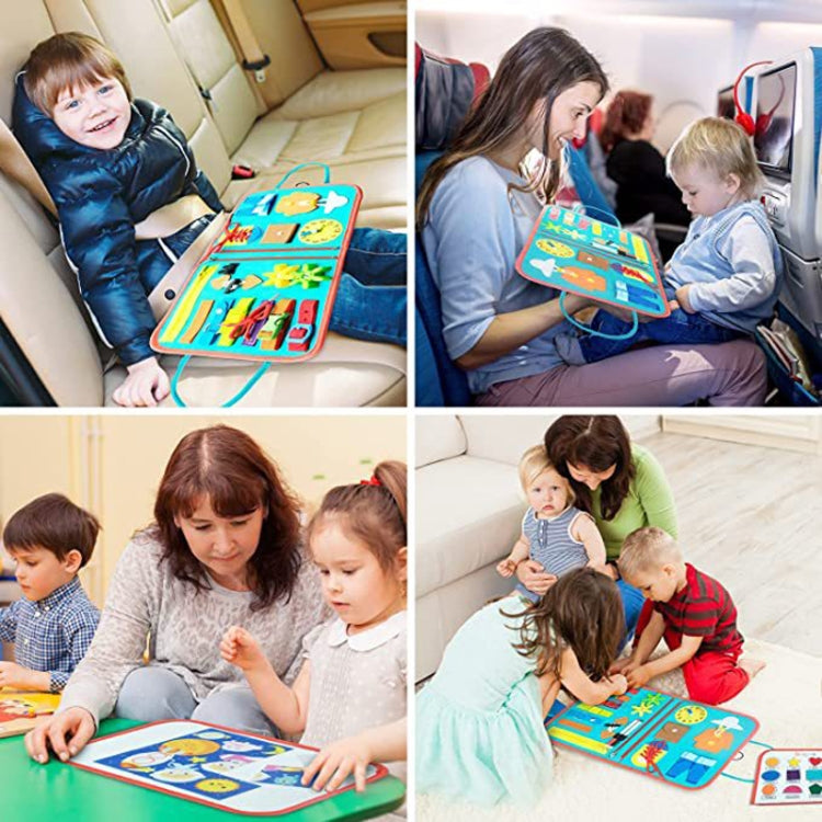 Children Felt Learning Board Early Learning Montessori Toy Dressing Hands-on Practice Busy Board - Blue-green