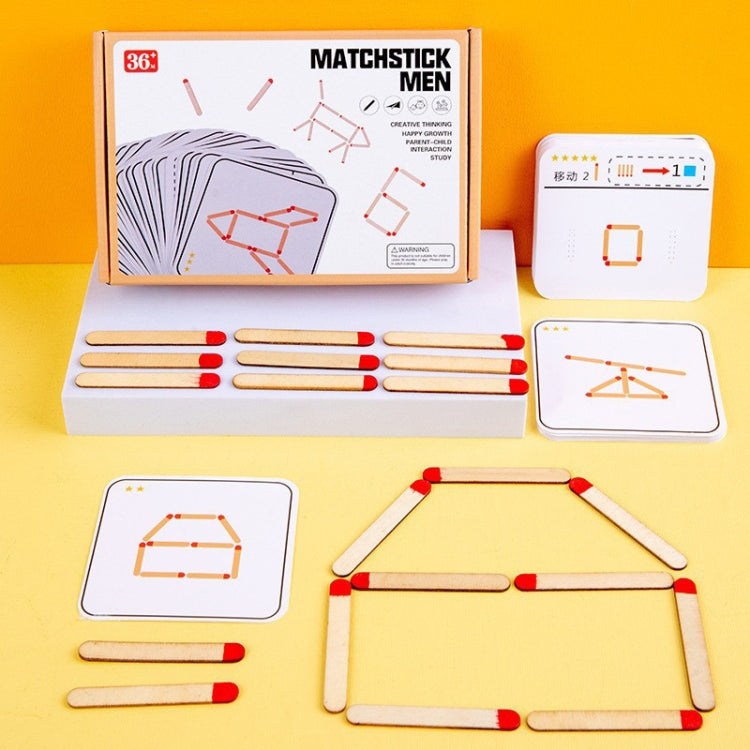 Children Wooden Match Game Stick Math Logic Thinking Teaching Aids Early Learning Puzzle Toy - 20 Matches+30 Cards