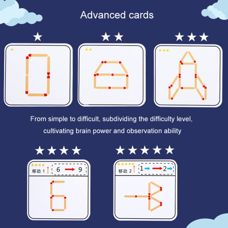 Children Wooden Match Game Stick Math Logic Thinking Teaching Aids Early Learning Puzzle Toy - 20 Matches+30 Cards