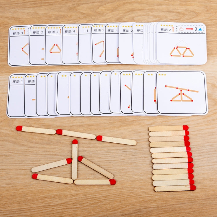 Children Wooden Match Game Stick Math Logic Thinking Teaching Aids Early Learning Puzzle Toy - 20 Matches+30 Cards