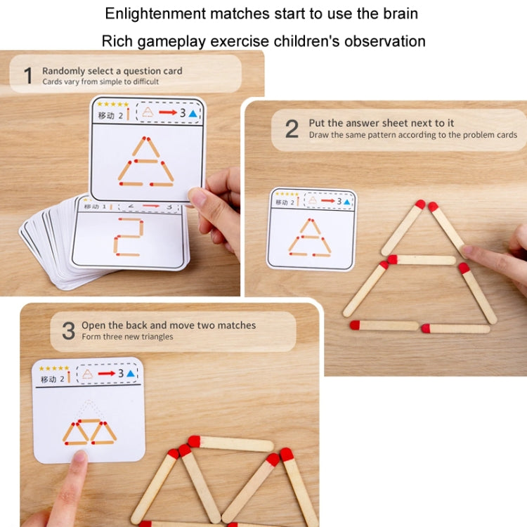 Children Wooden Match Game Stick Math Logic Thinking Teaching Aids Early Learning Puzzle Toy - 20 Matches+30 Cards