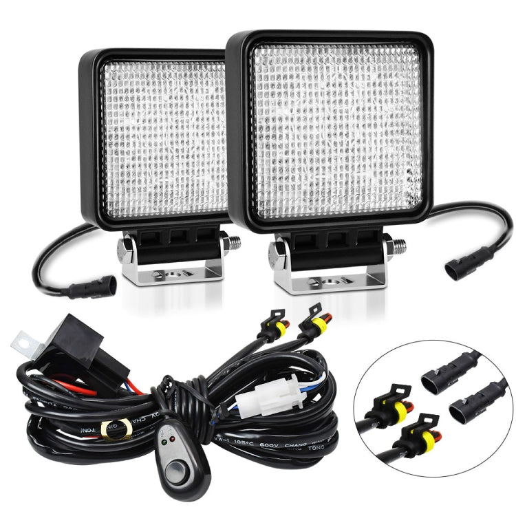 14W 9-30V 4 Inch Mixed Luminous Square Floodlight With Wire Set - X2