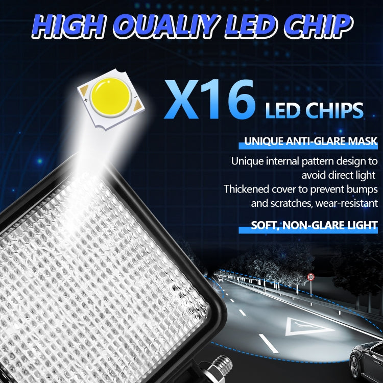 14W 9-30V 4 Inch Mixed Luminous Square Floodlight With Wire Set - X2