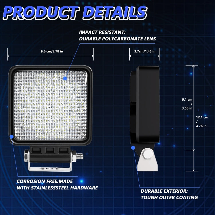 14W 9-30V 4 Inch Mixed Luminous Square Floodlight With Wire Set - X2