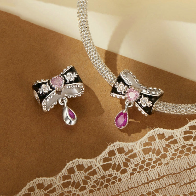 S925 Sterling Silver Platinum Plated Sweet Bow Tassel DIY Beads - BSC1055