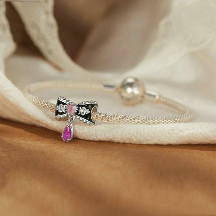 S925 Sterling Silver Platinum Plated Sweet Bow Tassel DIY Beads - BSC1055