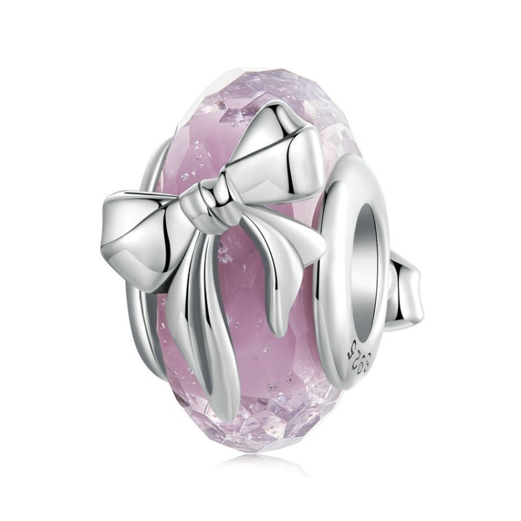 S925 Sterling Silver Pink Bow Glass Beads DIY Beads - BSC1057