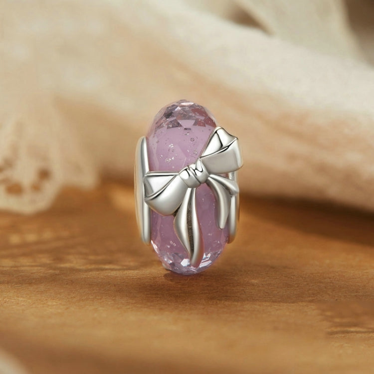 S925 Sterling Silver Pink Bow Glass Beads DIY Beads - BSC1057