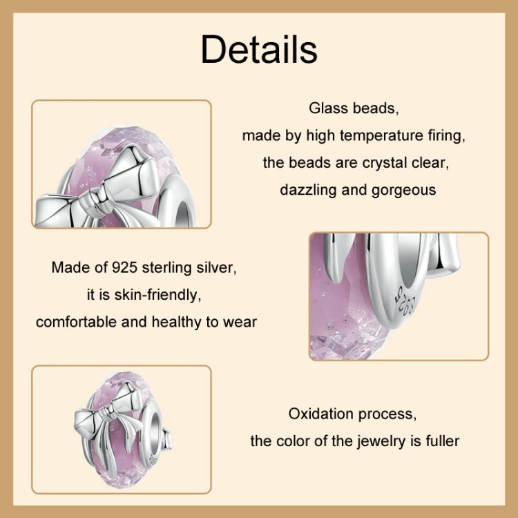 S925 Sterling Silver Pink Bow Glass Beads DIY Beads - BSC1057