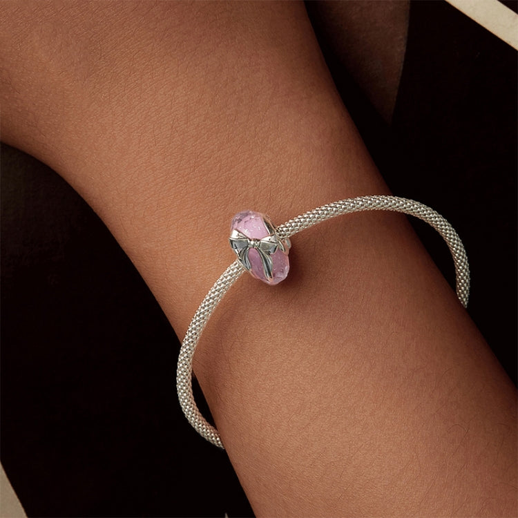 S925 Sterling Silver Pink Bow Glass Beads DIY Beads - BSC1057