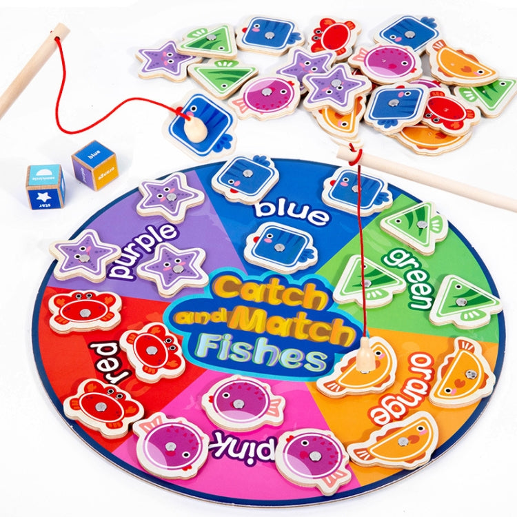 Toddler Color Shape Cognition Fishing Game Montessori Toy Wooden Magnetic Parent-Child Toy - Colorful