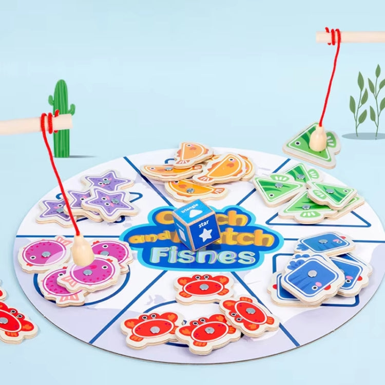 Toddler Color Shape Cognition Fishing Game Montessori Toy Wooden Magnetic Parent-Child Toy - Colorful