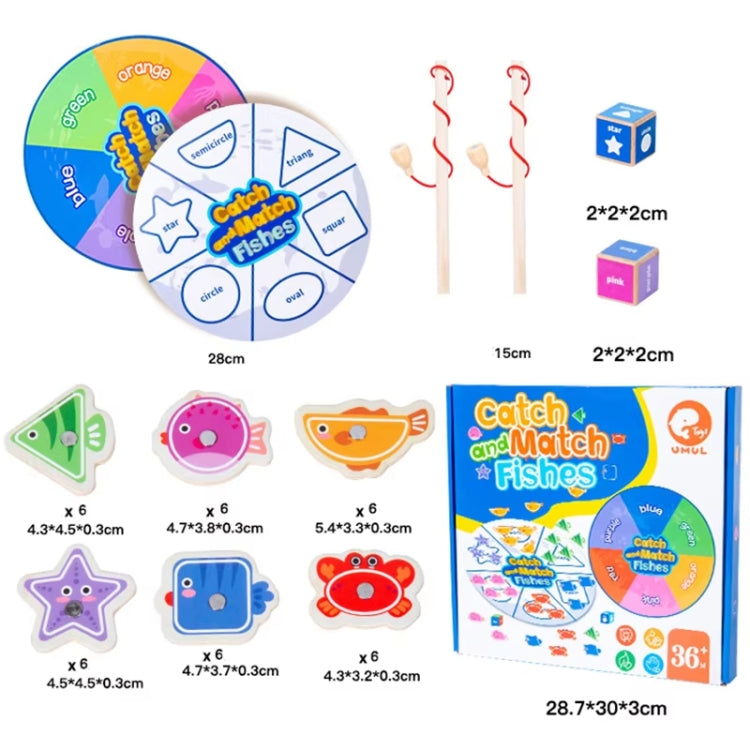 Toddler Color Shape Cognition Fishing Game Montessori Toy Wooden Magnetic Parent-Child Toy - Colorful