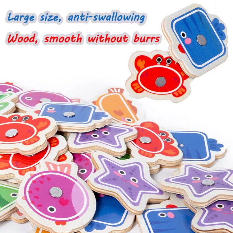 Toddler Color Shape Cognition Fishing Game Montessori Toy Wooden Magnetic Parent-Child Toy - Colorful