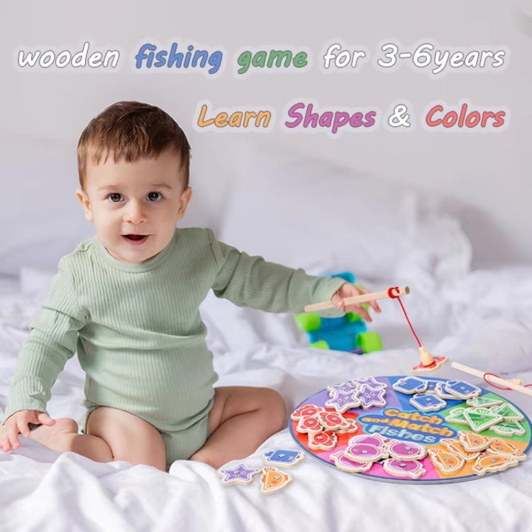 Toddler Color Shape Cognition Fishing Game Montessori Toy Wooden Magnetic Parent-Child Toy - Colorful