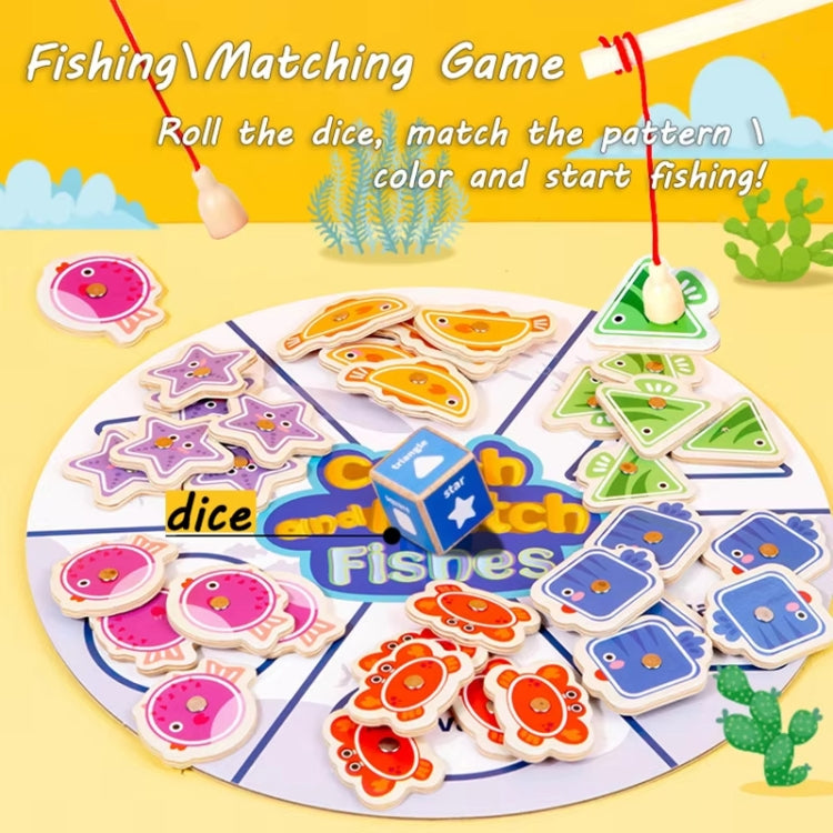 Toddler Color Shape Cognition Fishing Game Montessori Toy Wooden Magnetic Parent-Child Toy - Colorful