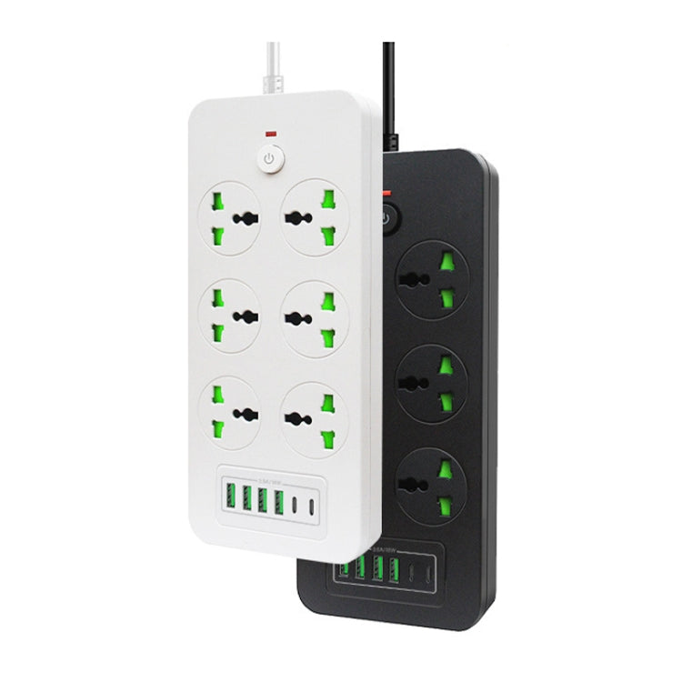 Thunderproof Overload Protection 4USB+2PD+6 Holes Socket, Color: Black UK Plug