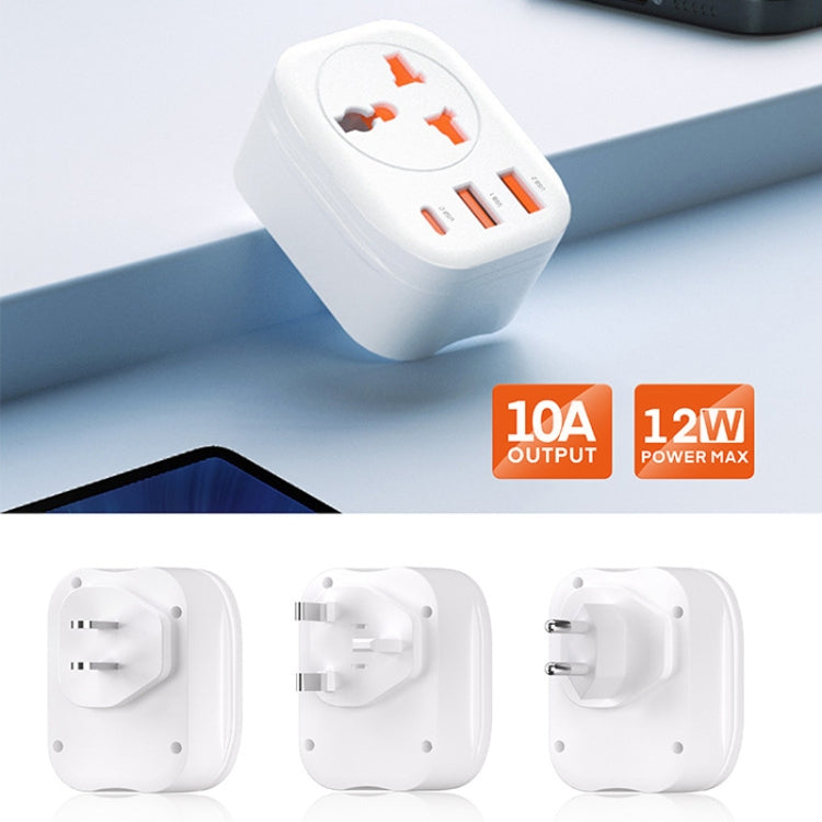 Universal Converter Plug 2USB+Type-C Smart Converter Socket US Plug - White