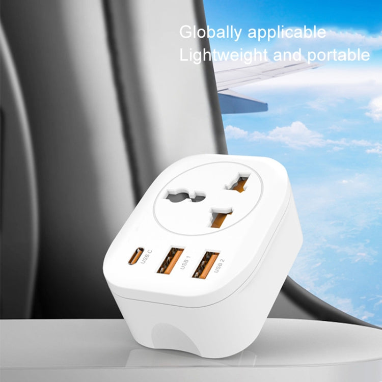 Universal Converter Plug 2USB+Type-C Smart Converter Socket US Plug - White