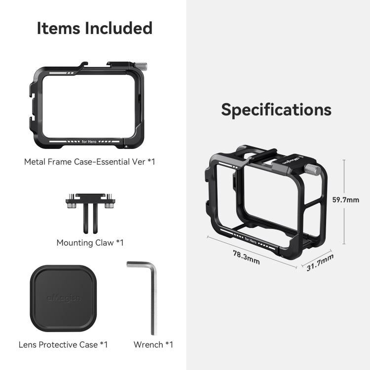 aMagisn Essential Ver Metal Rabbit Cage for GoPro HERO13 Black / HERO12 Black / HERO11 Black / HERO10 Black / HERO9 Black - Black
