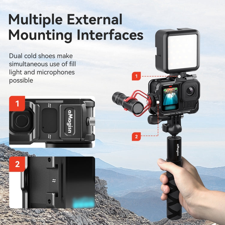 aMagisn Essential Ver Metal Rabbit Cage for GoPro HERO13 Black / HERO12 Black / HERO11 Black / HERO10 Black / HERO9 Black - Black
