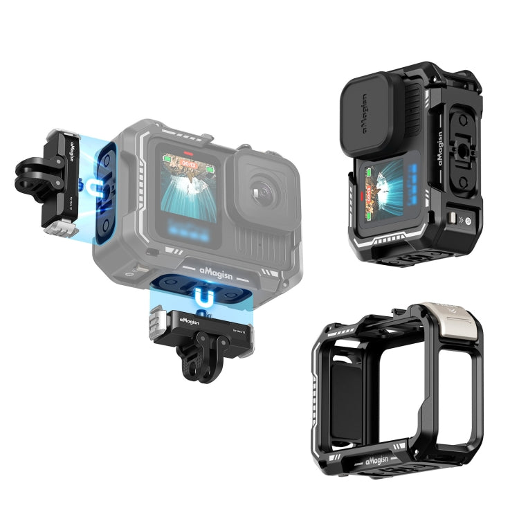 AMagisn Upgrade Ver Metal Rabbit Cage For GoPro HERO13 Black / HERO12 Black / HERO11 Black / HERO10 Black / HERO9 Black - Black