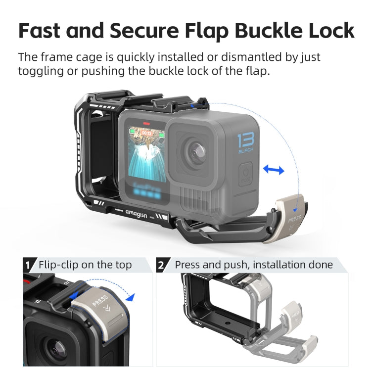 AMagisn Upgrade Ver Metal Rabbit Cage For GoPro HERO13 Black / HERO12 Black / HERO11 Black / HERO10 Black / HERO9 Black - Black